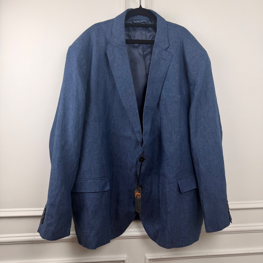 Johnny Bigg Cruz Linen Blazer Mens 54 Azure Blue 100% Linen Jacket J233JK205 NEW